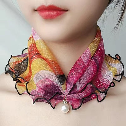 Printed Cute Decorative Scarf Lace Thin Pendant Small Silk Scarf