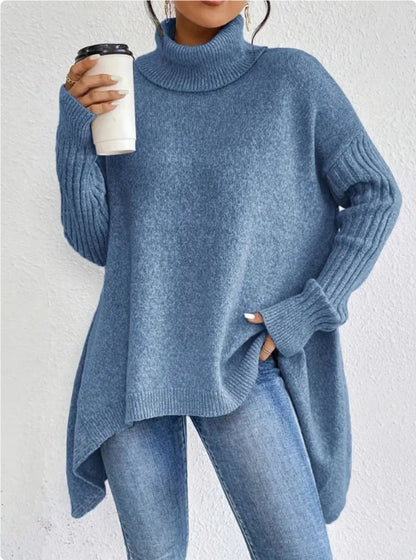 Irregular Turtleneck Sweater Winter Loose Long Sleeve Knitted Tops Leisure Warm Pullover Sweater Women's Clothing - SD & CO.