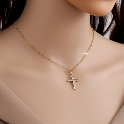 Zircon Cross Gold Plated Necklace For Women
