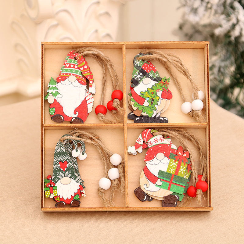12 PCs Faceless Old Man Christmas Wooden Pendant Boxed Christmas Tree