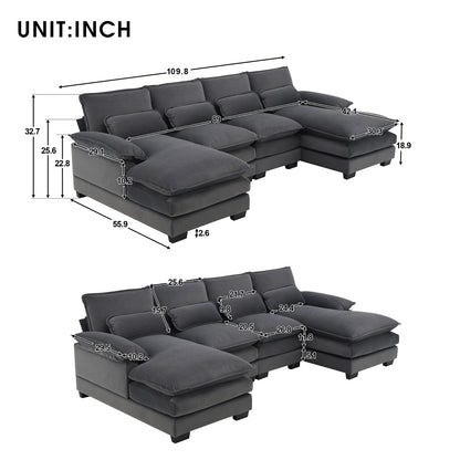 New Modern U-shaped Sectional Sofa, 6-Seat With Waist Pillows 109.8 55.9