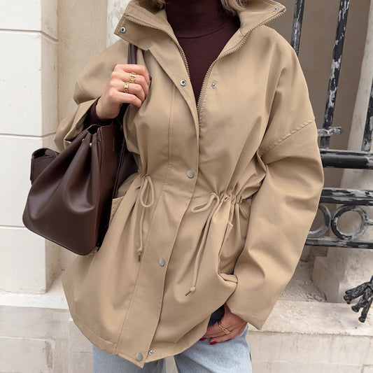 Drawstring Trench Khaki Waist Mid-length Coat - SD & CO.