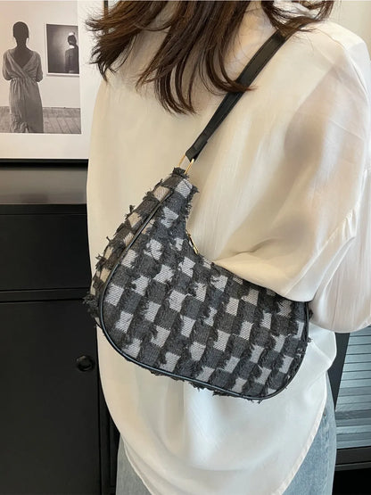 Checkered Raw Hem Shoulder Bag