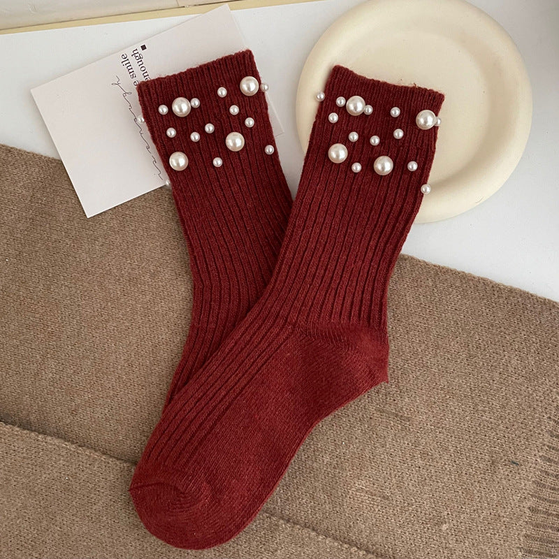 Copy of Personalized Korean style fashionable rivet bead pile socks autumn and winter thick warm rabbit wool mid tube socks for children