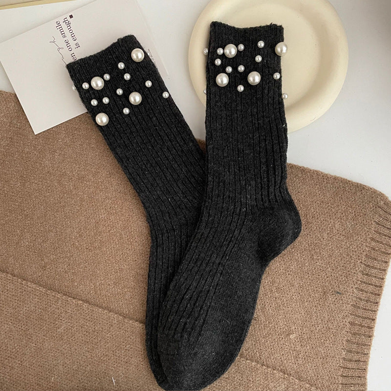 Copy of Personalized Korean style fashionable rivet bead pile socks autumn and winter thick warm rabbit wool mid tube socks for children