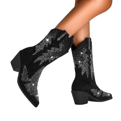 Shiny Rhinestone Booties Ankle Women