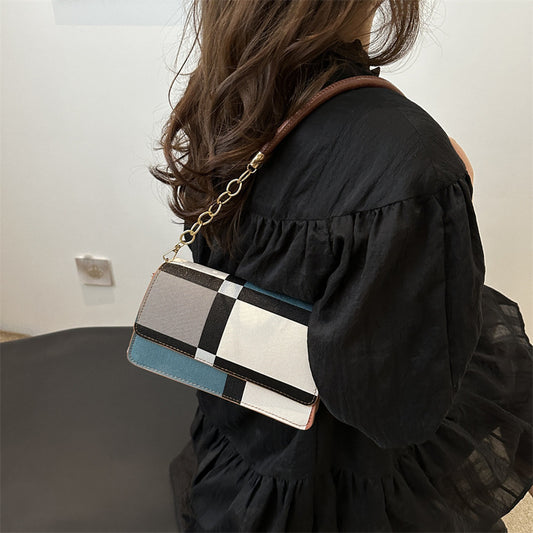 One-shoulder Portable Underarm Flow Color Contrast Patchwork Small Square Bag