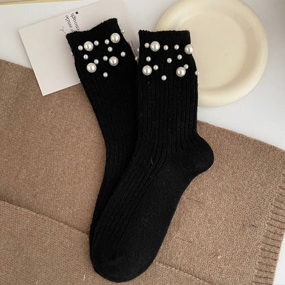 Copy of Personalized Korean style fashionable rivet bead pile socks autumn and winter thick warm rabbit wool mid tube socks for children