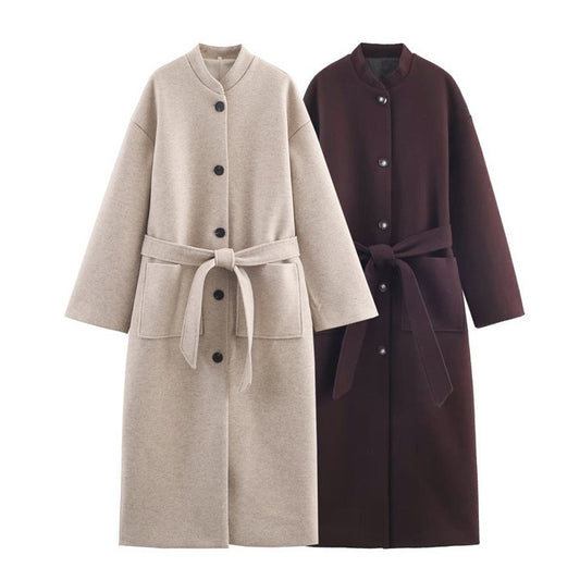 Long Belted Elegant Coat For Women