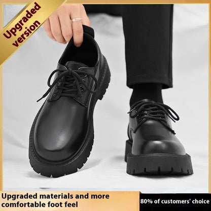 Men's High-top Side Zipper Leather Shoes Black Mid-Top Increased By Worker Boot