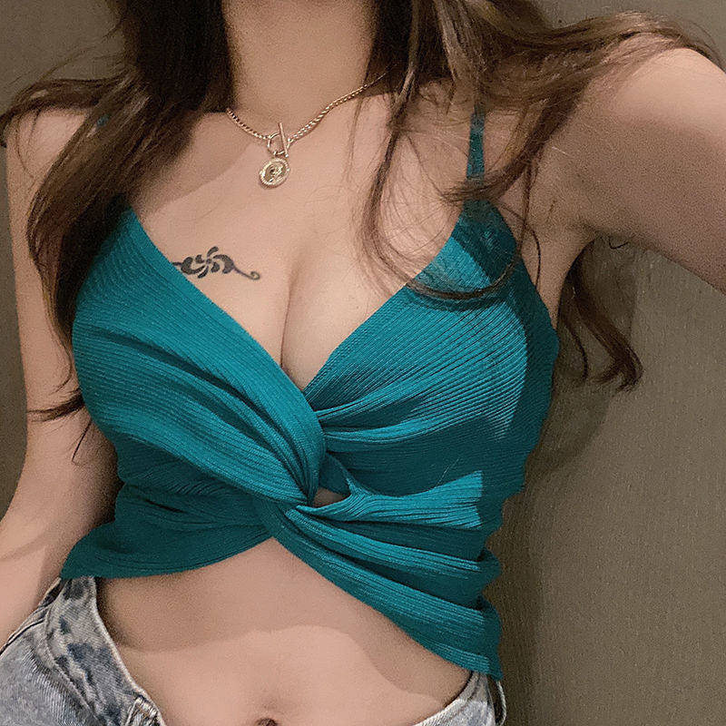 V-neck Low-cut Slim Fit Outer Wear Short Women