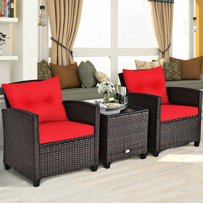 3 Pieces Rattan Patio Furniture Set With Washable Cushion