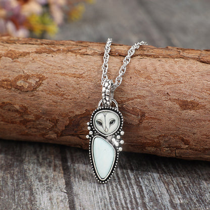 Vintage Animal Owl Pendant With Turquoise Alloy Necklace