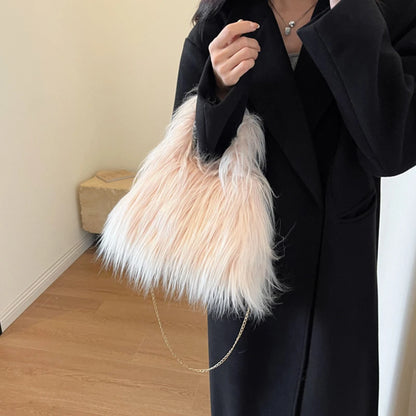Winter Faux Fur Shoulder Bag for Women Trendy Fuzzy Handbags Plush Crossbody Bag Fluffy Tote Bag Handle Mobile Phone Bag