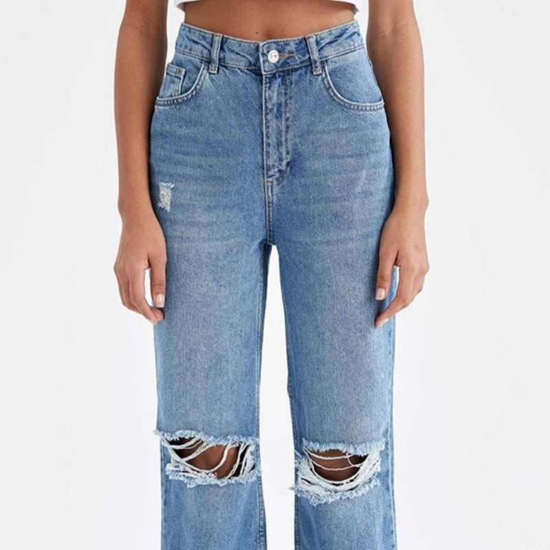 Retro Distressed Drop-waist Women's Loose Wide-leg Floor-length Pants