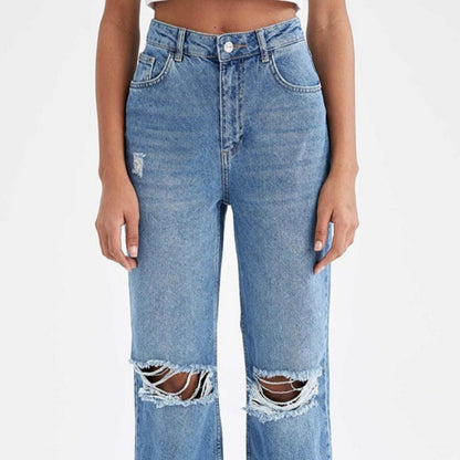 Retro Distressed Drop-waist Women's Loose Wide-leg Floor-length Pants