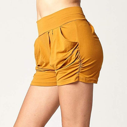 European And American Solid Color High Waist Pleated Pocket Shorts Fashion Casual Hot Pants Women