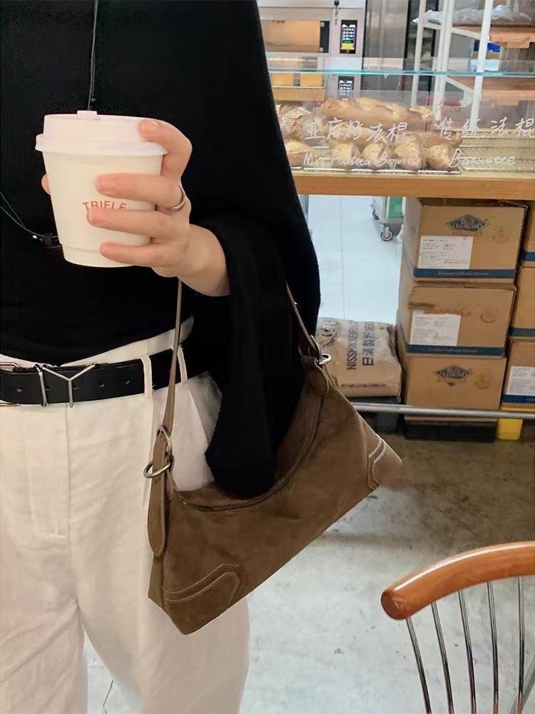 Deerskin Velvet Vintage Soft Leather Frosted Underarm Bag