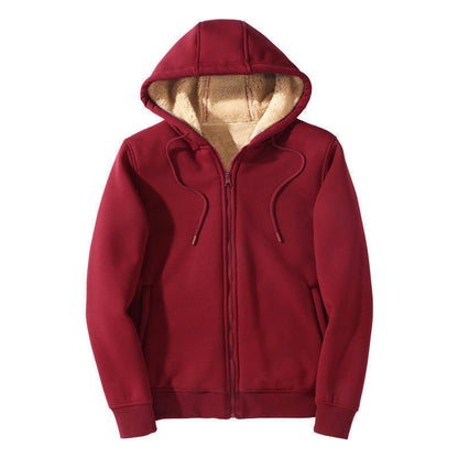 Solid Thermal Fleece-Lined Zipper Hoodie