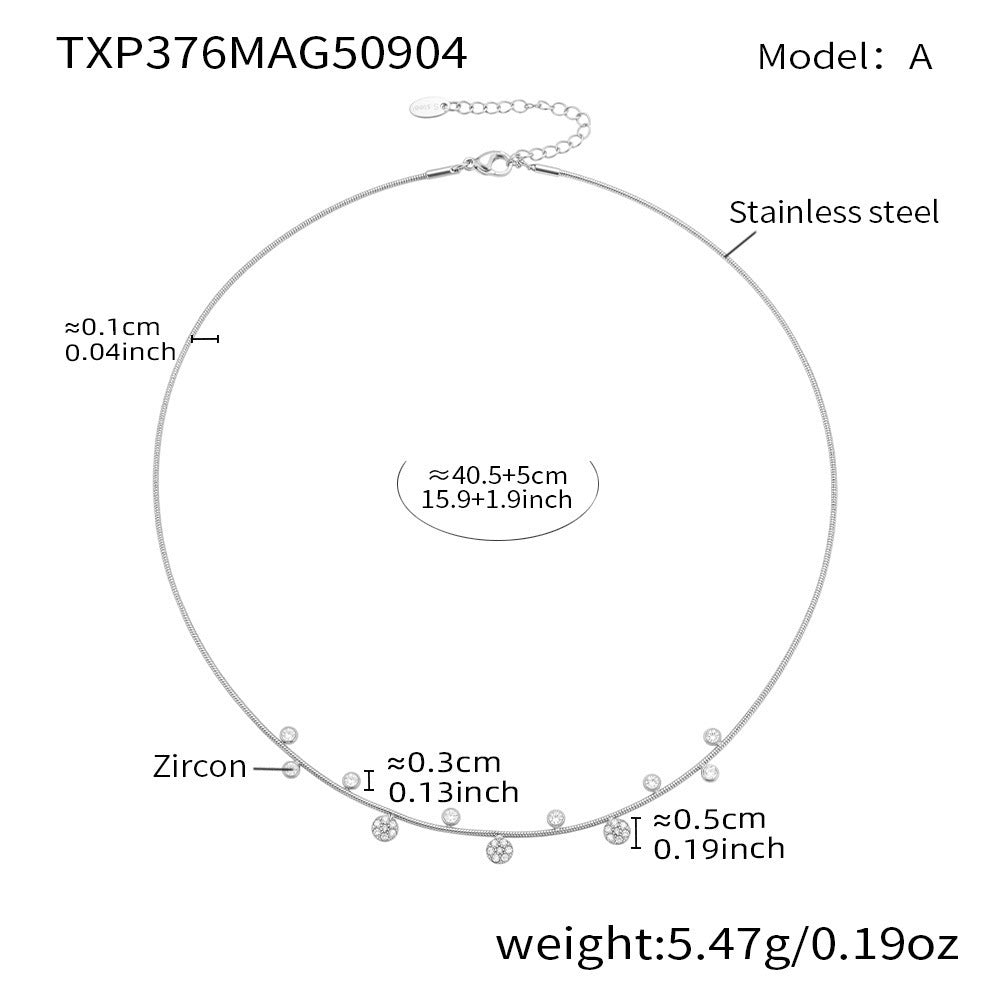 INS Minimalist Stitched Small Flower Round Zircon Necklace Bracelet Set