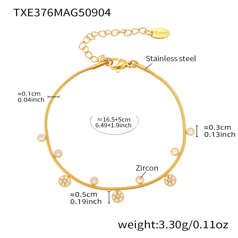 INS Minimalist Stitched Small Flower Round Zircon Necklace Bracelet Set