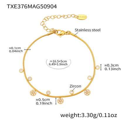 INS Minimalist Stitched Small Flower Round Zircon Necklace Bracelet Set
