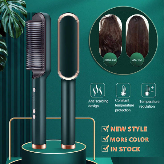 New 2 In 1 Hair Straightener Hot Comb Negative Ion Curling Tong Dual-purpose Electric Hair Brush - SD & CO.