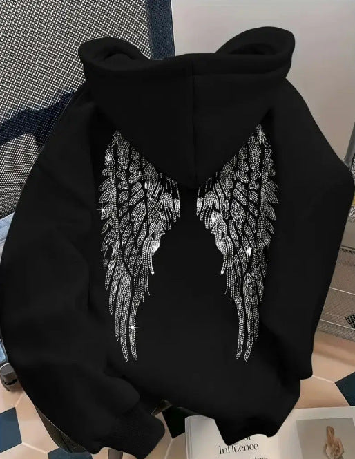 Trendy Minimalist Design Wings Printing Sweater Casual Loose Sweatshirt Pullover