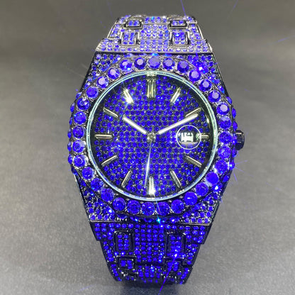Full Diamond Blue Diamond Hip Hop Niche Luminous Pointer Quartz Men's Watch