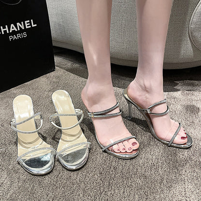 French Stiletto Heel Rhinestone Silippers Women