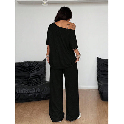 Retro Solid Color Casual Pants For Women, Loose Wide-leg Versatile