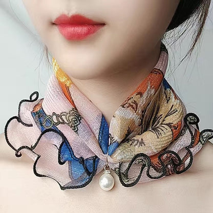 Printed Cute Decorative Scarf Lace Thin Pendant Small Silk Scarf