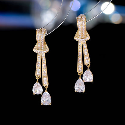Knot Drop Earrings With Silver Needle And Zircon Inlaid