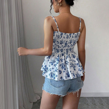 Women's Fashion Sexy Camisole Temperament Slim Design Floral Sleeveless Top