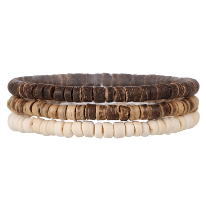 Retro Men's Coconut Wood Multi-Layer Stackable Bracelet Set