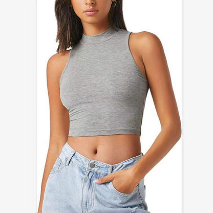 Outer Wear Sleeveless Short Slim Fit Midriff-baring Top