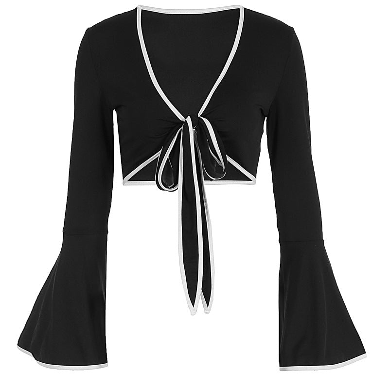 Copy of V-neck lace up long sleeved sexy spicy girl short top