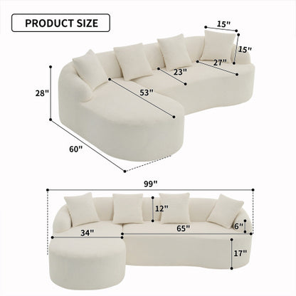 LY-022 GREY COMPRESSION SOFA Combining Chaise Longue With 3-seater, Wood Grain Chenille Fabric, Full Sponge Compression Sofa,combined Sofa With 4 Pillows For Living Home Furniture Apartment