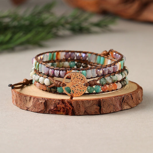 Natural Stone Hand-woven Multi-layer Tree Of Life Accessories Couple Bracelet
