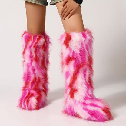 Flat Heel High-top Warm Winter Long Tube Fur Boots
