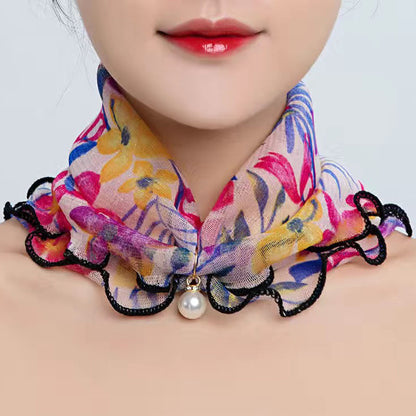 Printed Cute Decorative Scarf Lace Thin Pendant Small Silk Scarf