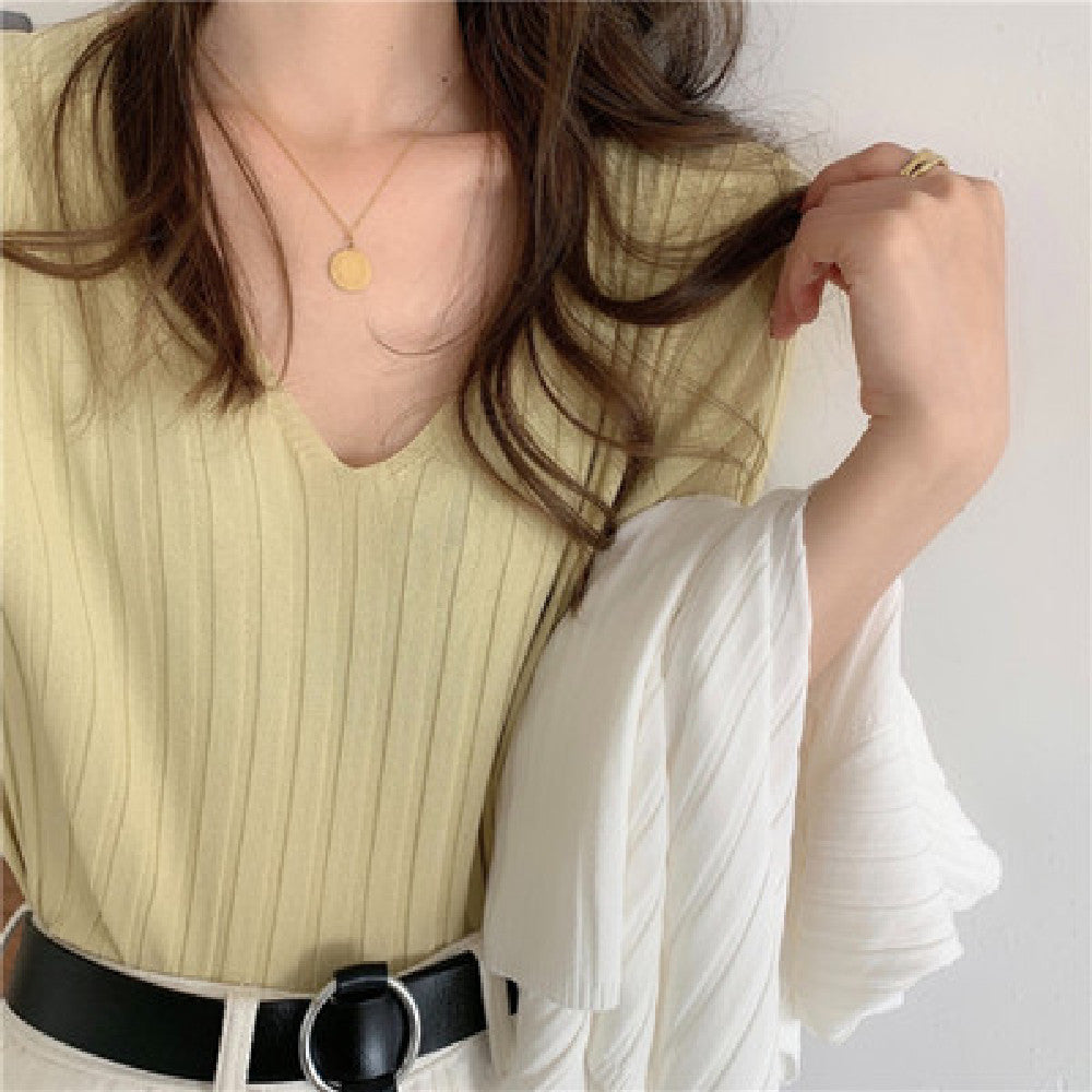 Top Thin Ice Silk Short Sleeve Knitted T-shirt
