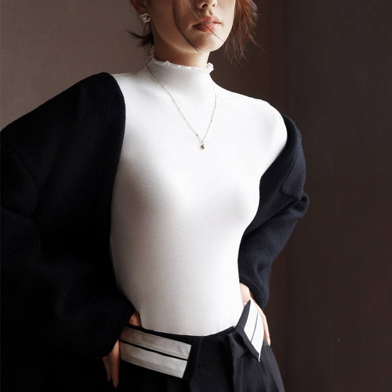 Women's Fashion Semi-high Neck Ruffle Base Shirt