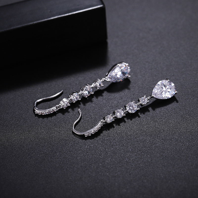 Europe And America Long Drop Earrings Copper Inlaid Strip