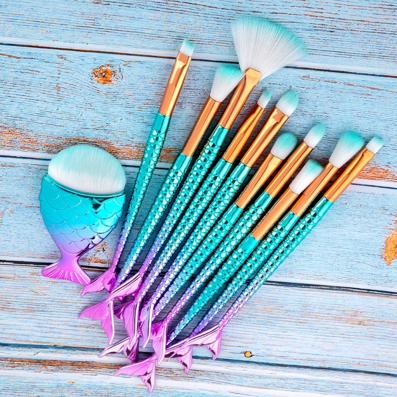 11pcs Makeup Brushes Kit Maquiagem Maquillaje New Mermaid Foundation Eyebrow Eyeliner Cosmetic Makeup Brushes - SD & CO.