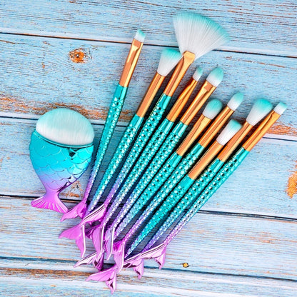 11pcs Makeup Brushes Kit Maquiagem Maquillaje New Mermaid Foundation Eyebrow Eyeliner Cosmetic Makeup Brushes - SD & CO.