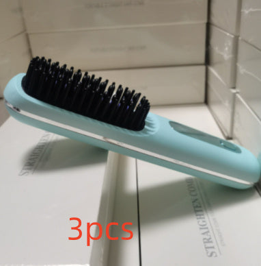 2 In 1 Straight Hair Comb Wireless Hair Straightener Brush Hair Fast Heating Portable Hot Curler USB Charging - SD & CO.