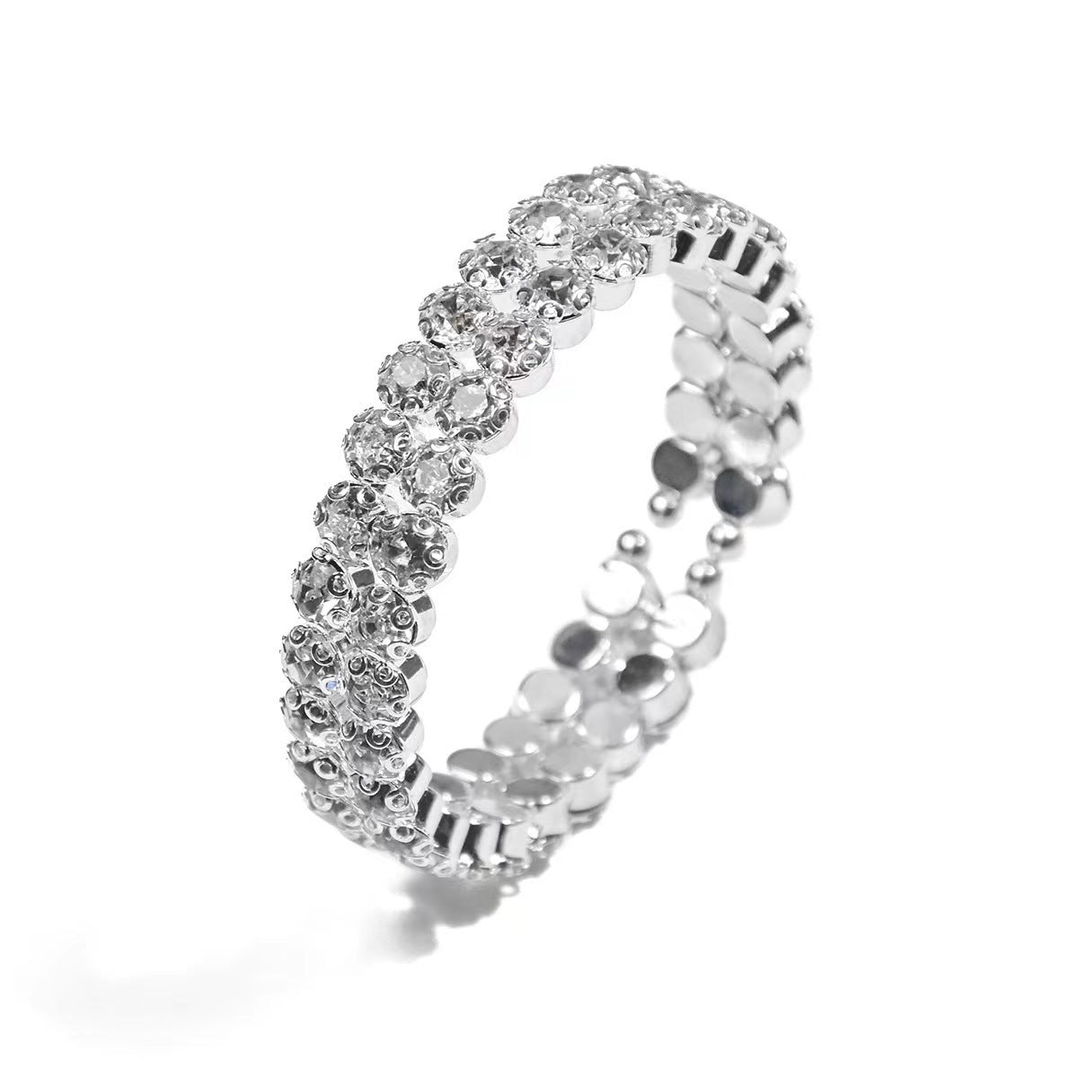 Elastic Bracelet Double Row Large Rhinestone Jewelry Wide Opening