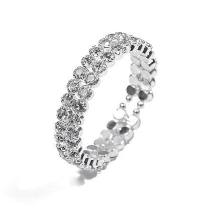 Elastic Bracelet Double Row Large Rhinestone Jewelry Wide Opening