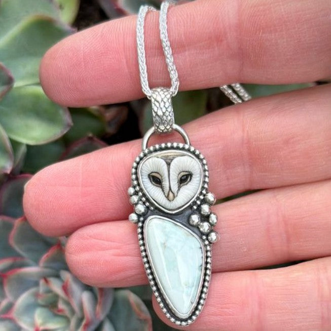 Vintage Animal Owl Pendant With Turquoise Alloy Necklace